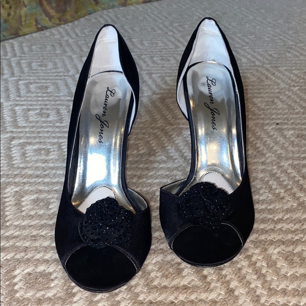 Lauren Jones Black Peep Toe Heels with Detail
